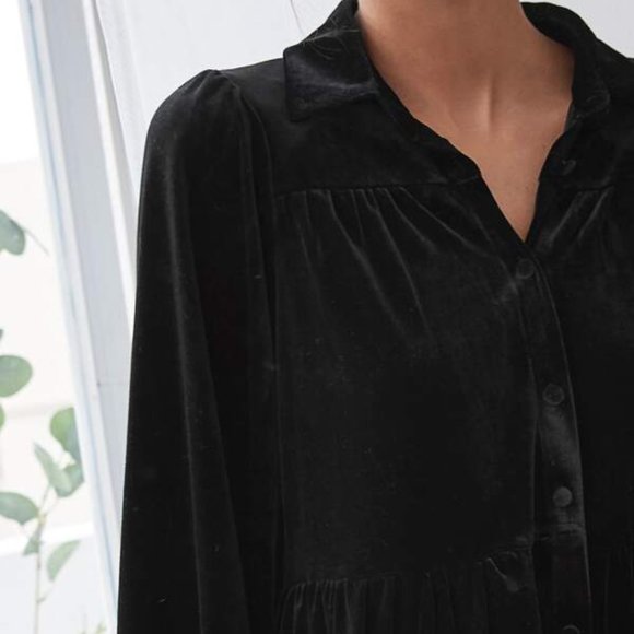 CHIC DOLLZ Velvet High Waist button down Shirt Sm - Picture 3 of 6